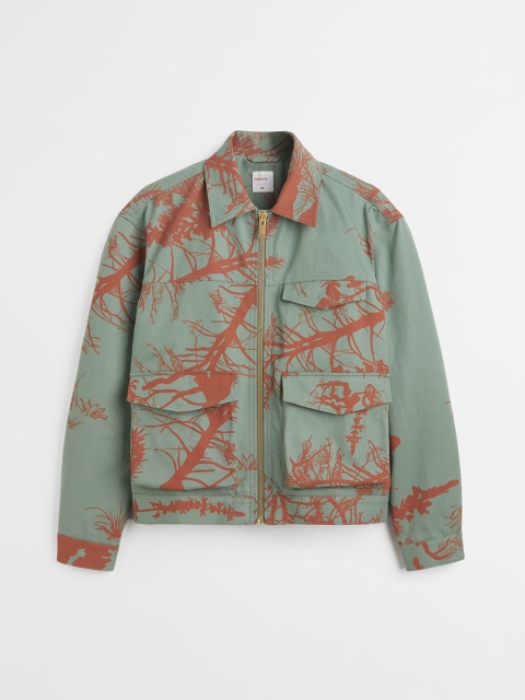 

H&M Men Green & Orange Printed Pure Cotton Twill Jacket