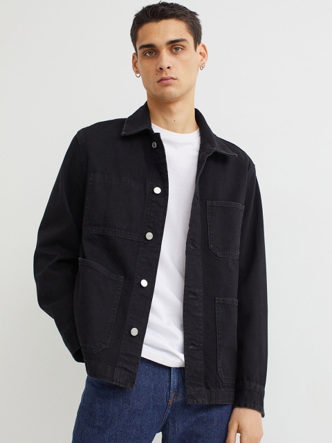 

H&M Men Black Solid Pure Cotton Twill Overshirt
