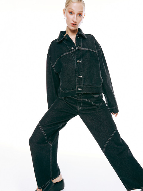 

H&M Women Black Oversized Cotton Denim Jacket