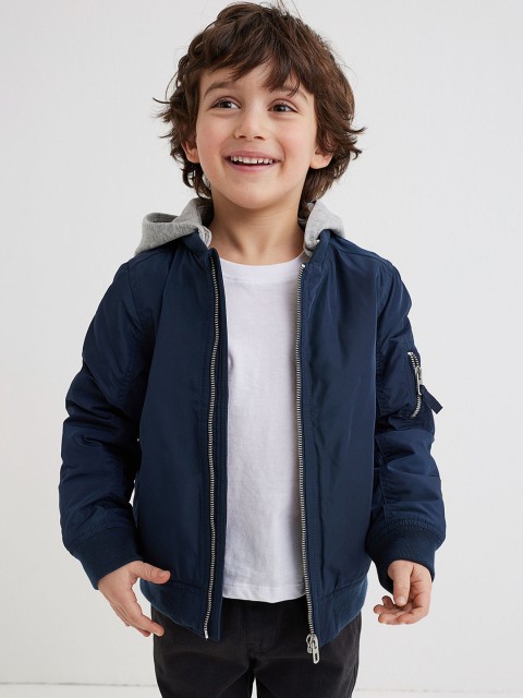 

H&M Blue Hooded Bomber Jacket