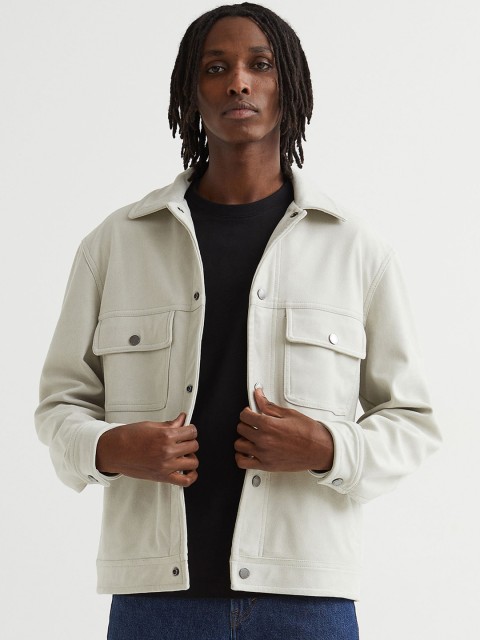 

H&M Men Beige Solid Imitation Suede Shacket