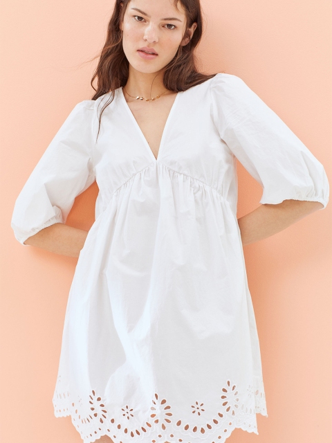 

H&M White Broderie Anglaise-Hem Pure Cotton Dress