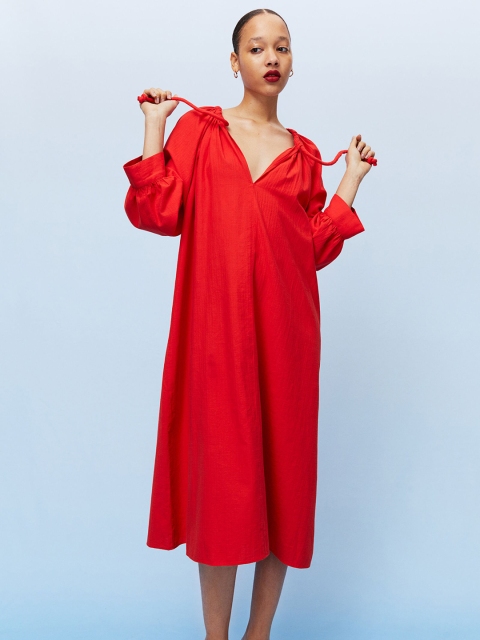 

H&M Women Red Cotton Drawstring Dress
