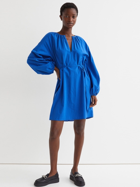 

H&M Blue Solid Balloon-sleeved Dress