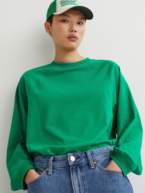 

H&M Women Green Long-Sleeved Cotton Jersey Top