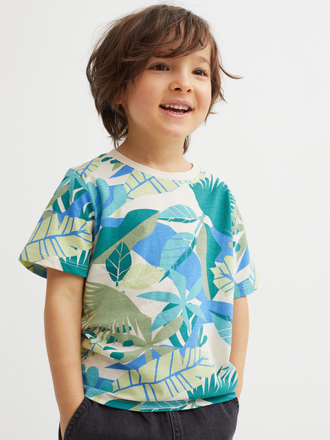

H&M Beige & Blue Printed Cotton T-shirt