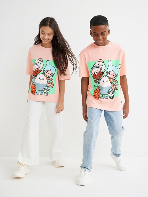 

H&M Girls Pink Oversized Printed T-Shirt