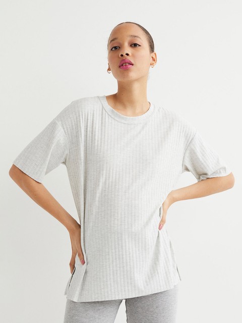 

H&M Women Grey Ribbed T-shirt