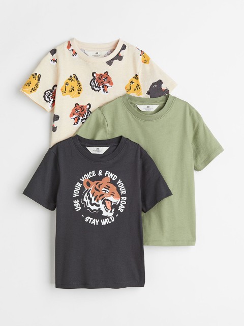

H&M Pack of 3 Beige & Black Cotton T-shirts