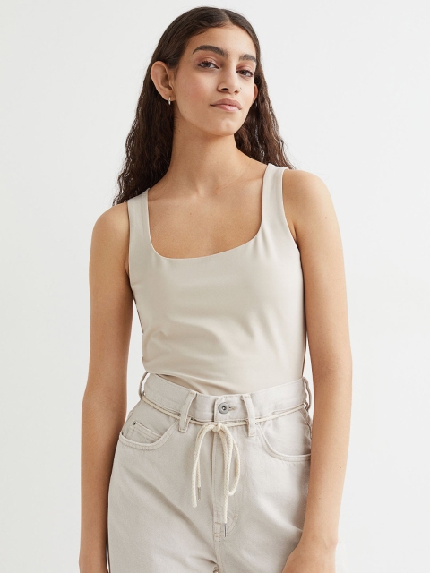 

H&M Beige Solid Fitted Vest Top