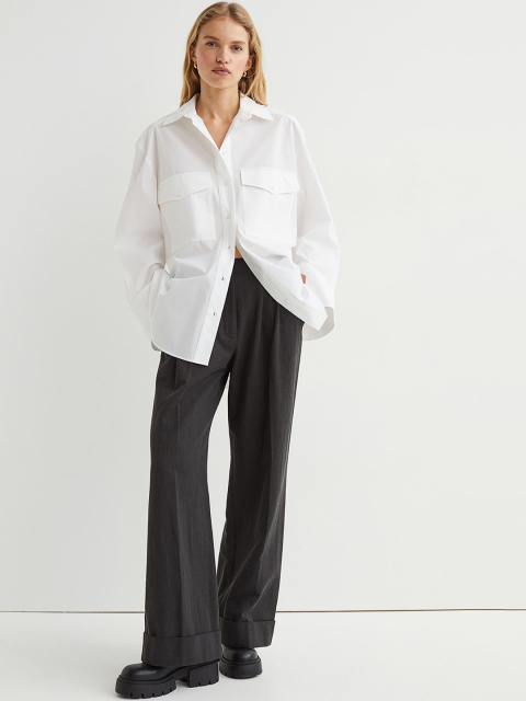 

H&M Women Black Wide Lyocell-Blend Trousers