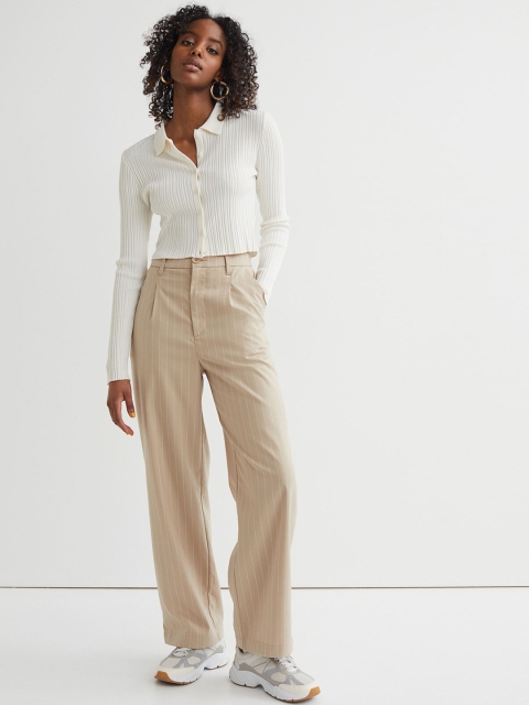 

H&M Women Beige Tailored Trousers