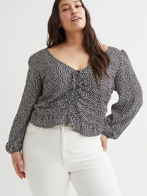 

H&M Black Plus Size Draped Peplum Top