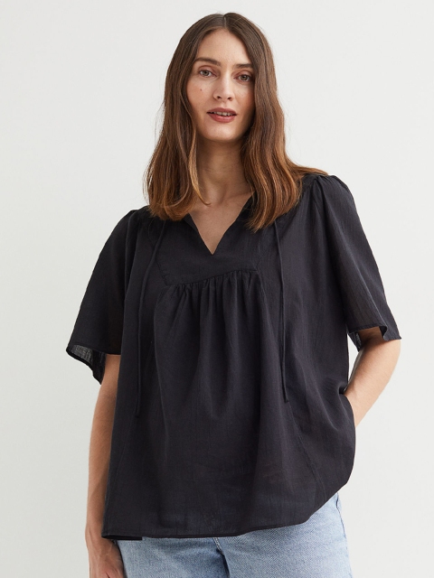 

H&M MAMA Black Solid Pure Cotton A-Line Blouse