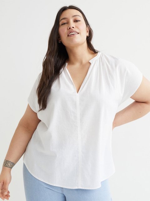 

H&M+ Women White V-Neck Blouse