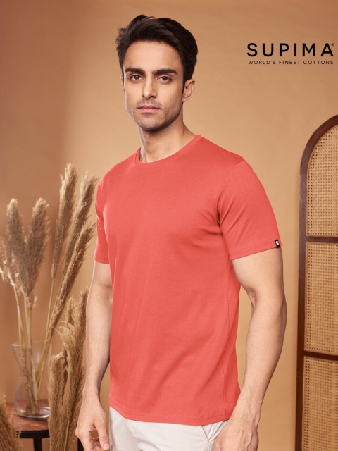 The Souled Store Men Coral Red Regular Fit Cotton T-shirt
