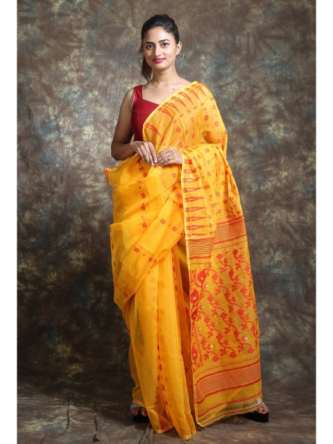 

Arhi Yellow & Orange Woven Design Silk Cotton Saree