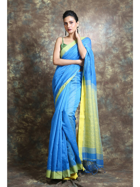 

Arhi Blue & Yellow Woven Design Zari Saree