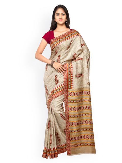 

Saree mall Beige Printed Bhagalpuri Art Silk Traditional Saree