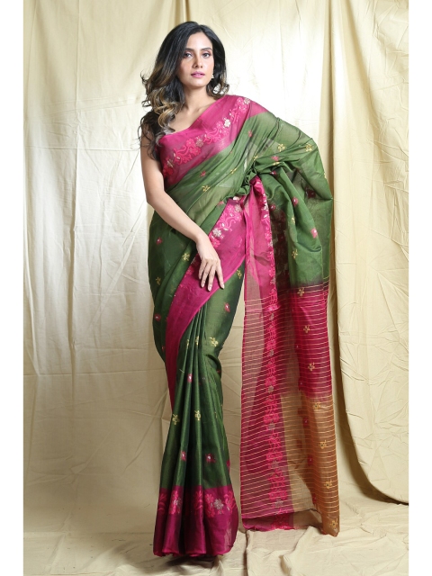 

Arhi Green & Fuchsia Woven Design Zari Saree