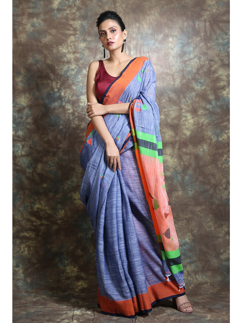 

Arhi Grey & Orange Woven Design Saree