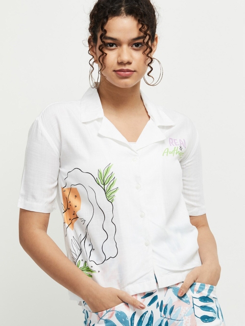 

max Women White Floral Printed Casual Shirt