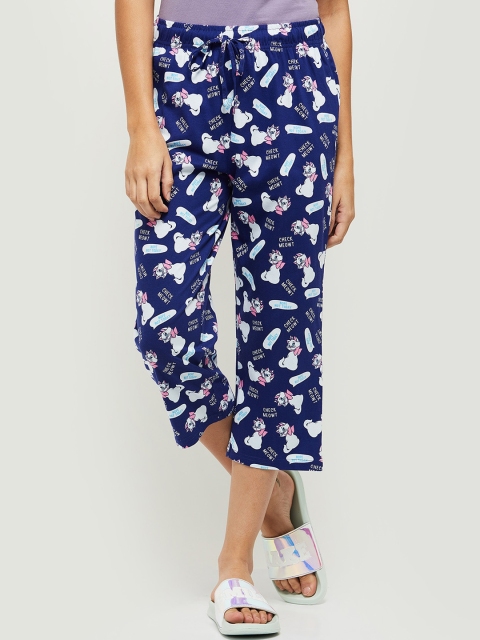 

max Women Navy Blue Printed Cotton Capri Lounge Pant