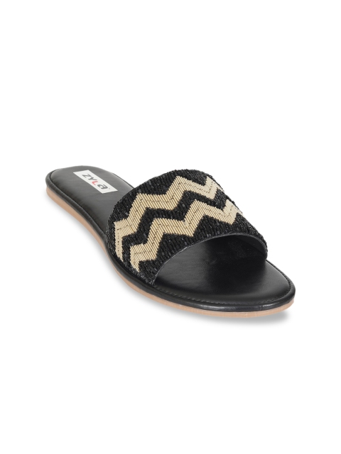 

Zyla Women Black Embellished Party Open Toe Flats