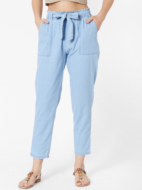 

Kraus Jeans Women Blue Straight Fit High-Rise Pleated Culottes Trouser