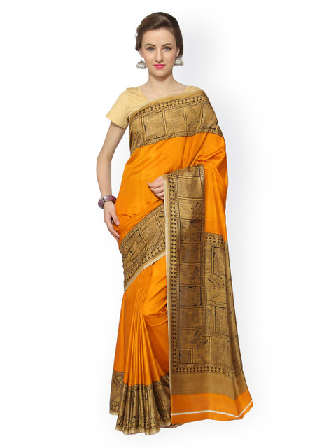 

Blissta Orange Art Silk Printed Saree