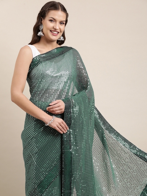 

Pratham Blue Teal Blue Sequinned Pure Georgette Saree