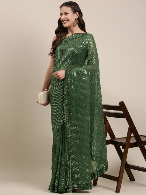 

Pratham Blue Green Sequinned Pure Georgette Saree