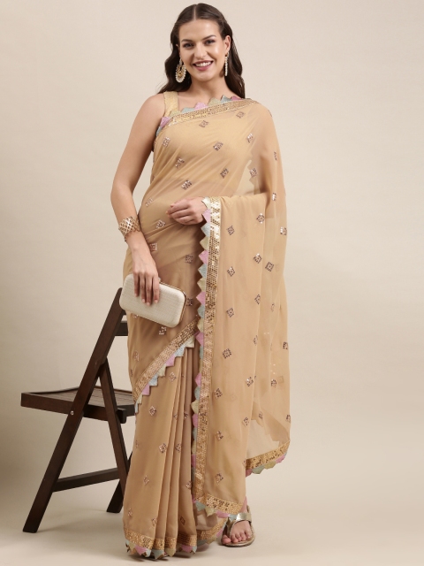 

Pratham Blue Beige Sequinned Pure Georgette Saree