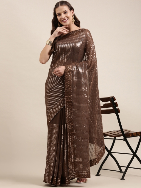 

Pratham Blue Coffee Brown Sequinned Pure Georgette Saree
