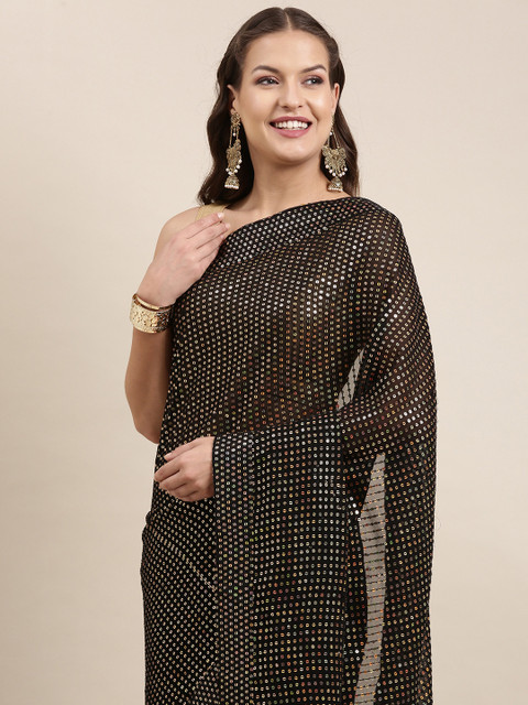 

Pratham Blue Black Sequinned Pure Georgette Saree