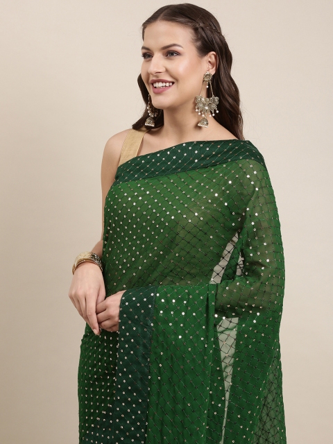 

Pratham Blue Green Sequinned Pure Georgette Saree