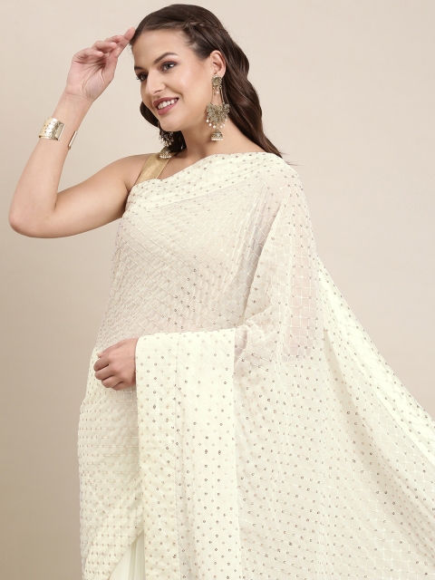 

Pratham Blue White Sequinned Pure Georgette Saree