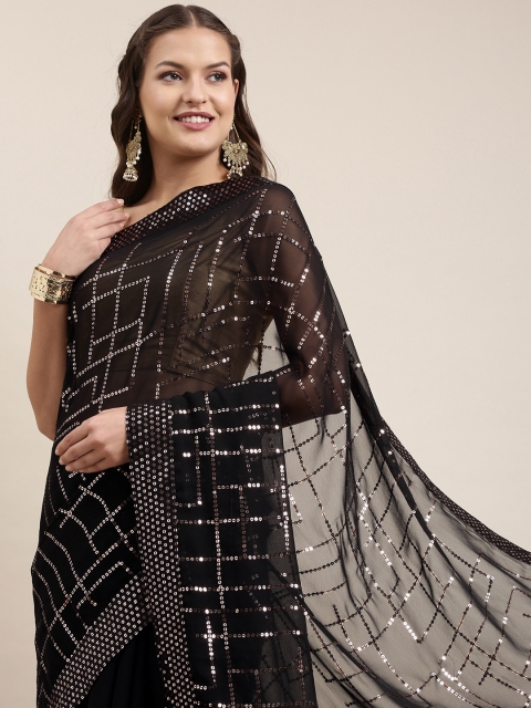 

Pratham Blue Black Sequinned Pure Georgette Saree