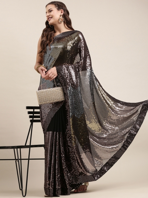 

Pratham Blue Black Sequinned Pure Georgette Saree