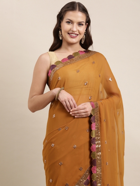 

Pratham Blue Rust Orange Sequinned Pure Georgette Saree