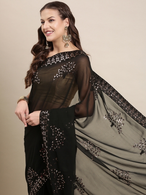 

Pratham Blue Black Sequinned Pure Georgette Saree