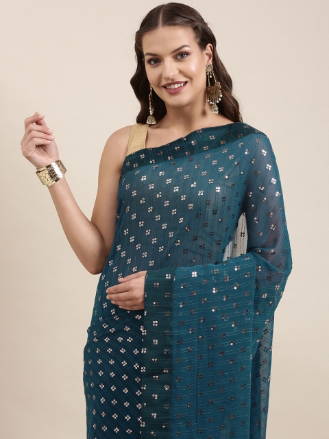 

Pratham Blue Sequinned Pure Georgette Saree