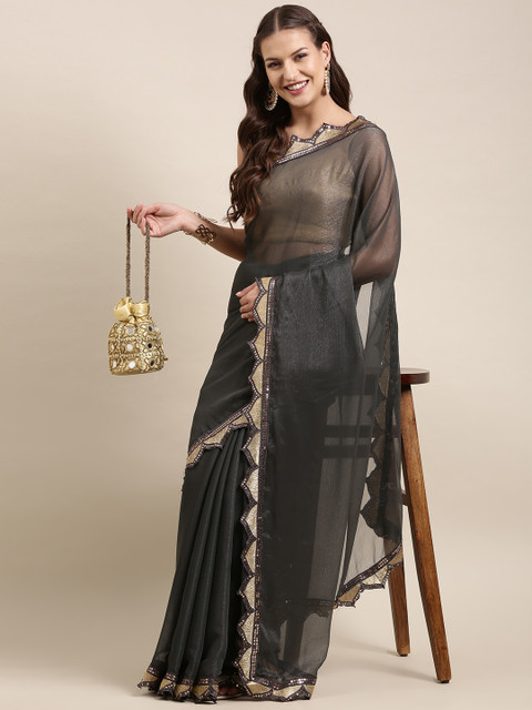 

Pratham Blue Charcoal Grey Sequinned Saree