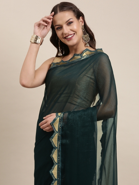 

Pratham Blue Teal Blue Sequinned Saree