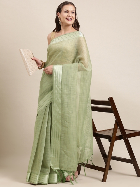 

Pratham Blue Green Solid Woven Design Saree