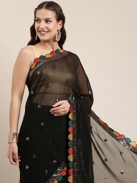 

Pratham Blue Black Sequinned Pure Georgette Saree