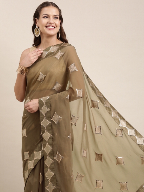 

Pratham Blue Beige & Silver Sequinned Pure Georgette Saree