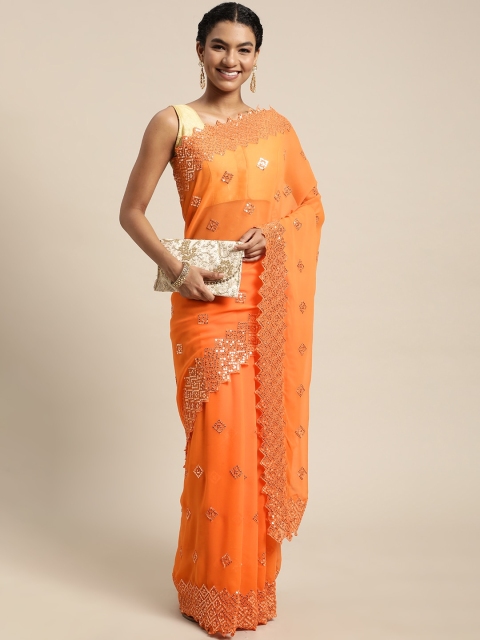 

Pratham Blue Orange Sequinned Pure Georgette Saree