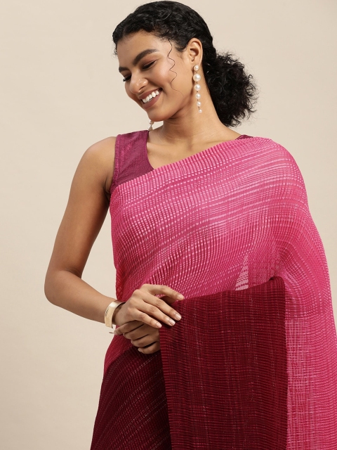 

Pratham Blue Pink & Maroon Ombre Effect Seersucker Saree