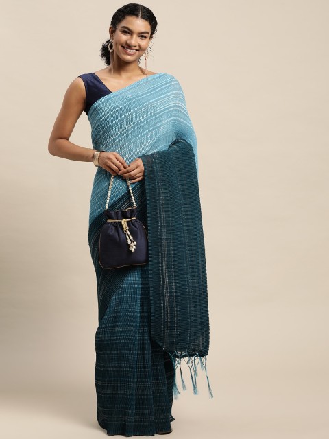 

Pratham Blue Ombre Effect Seersucker Saree